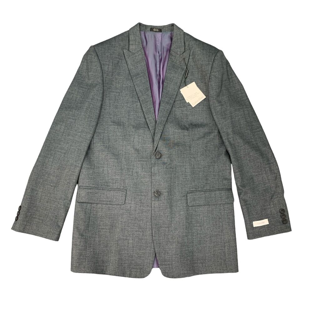 Calvin Klein Blazer Youth 20 Dark Grey Crosshatch Single Breasted Peak Lapel New